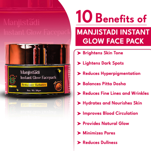 Manjistadi Instant Glow Facepack 50 gm | Reduces dullness on Skin | Authentic Ayurvedic Varnya Herbs | Provides Natural Glow - Image 5