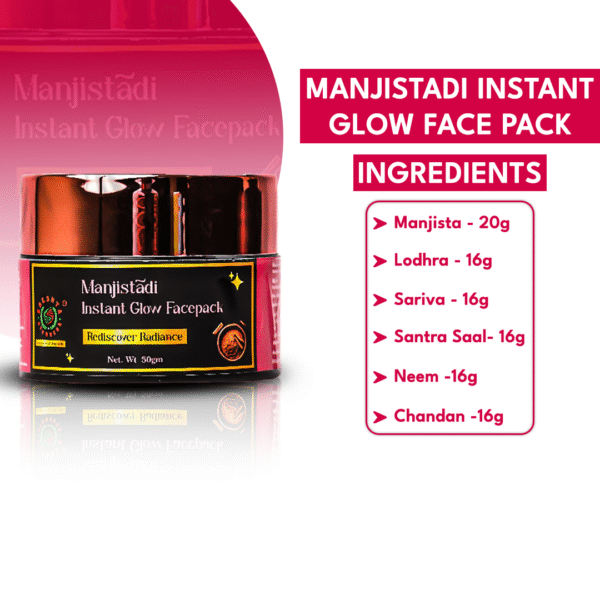 Manjistadi Instant Glow Facepack 50 gm | Reduces dullness on Skin | Authentic Ayurvedic Varnya Herbs | Provides Natural Glow - Image 6