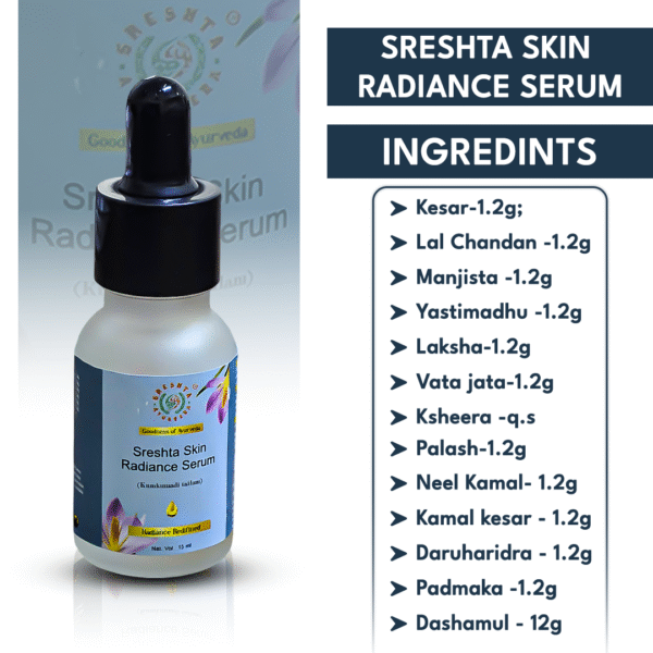 Sreshta Radiance glow serum 15ml | Ayurvedic Radiance glow serum for Men & Women | Reduces fine lines and wrinkles, Hyperpigmentation and blemishes, darkspots - Image 6