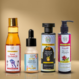 Ruknil Pain Relief Oil + Sreshta Skin Radiance Serum + Akshadi Anti-dandruff Hair Oil + Ragadi Hair Care Shampoo