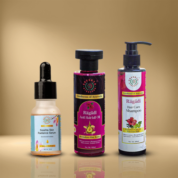 Sreshta Skin Radiance Serum + Ragadi Anti HairFall Oil + Ragadi Hair Care Shampoo